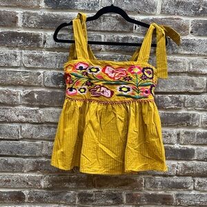 THML Yellow Embroidered Women's Top